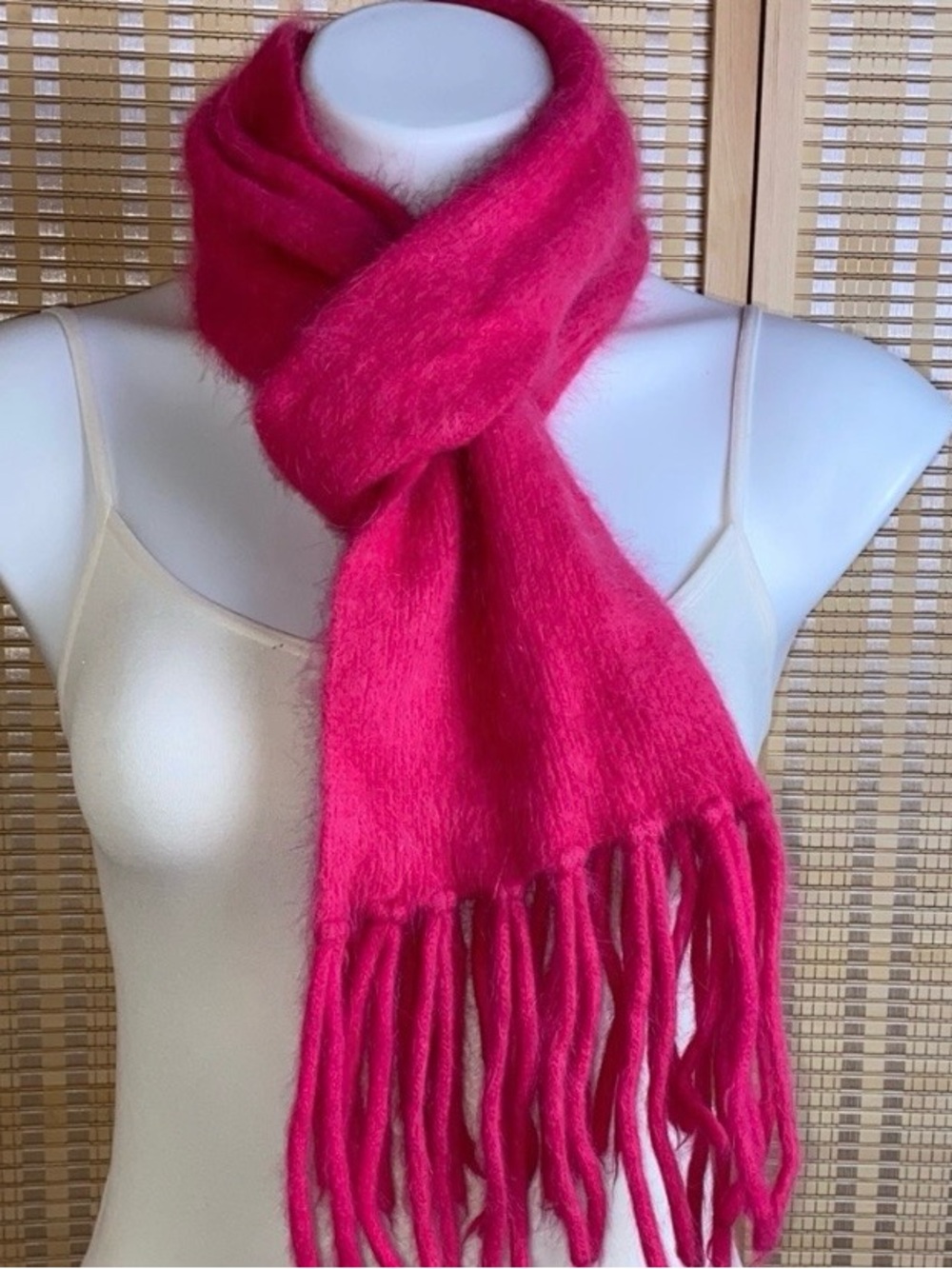 Angora Rabbit Hair Scarf Vibrant Pink Fringe Super Soft & Cozy!
